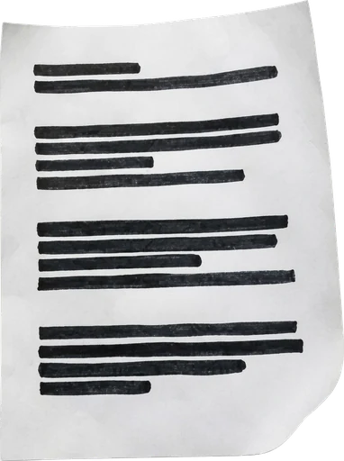 Dokument mit geschwärzten Zeilen als Symbol für die Schwärzung persönlicher Daten